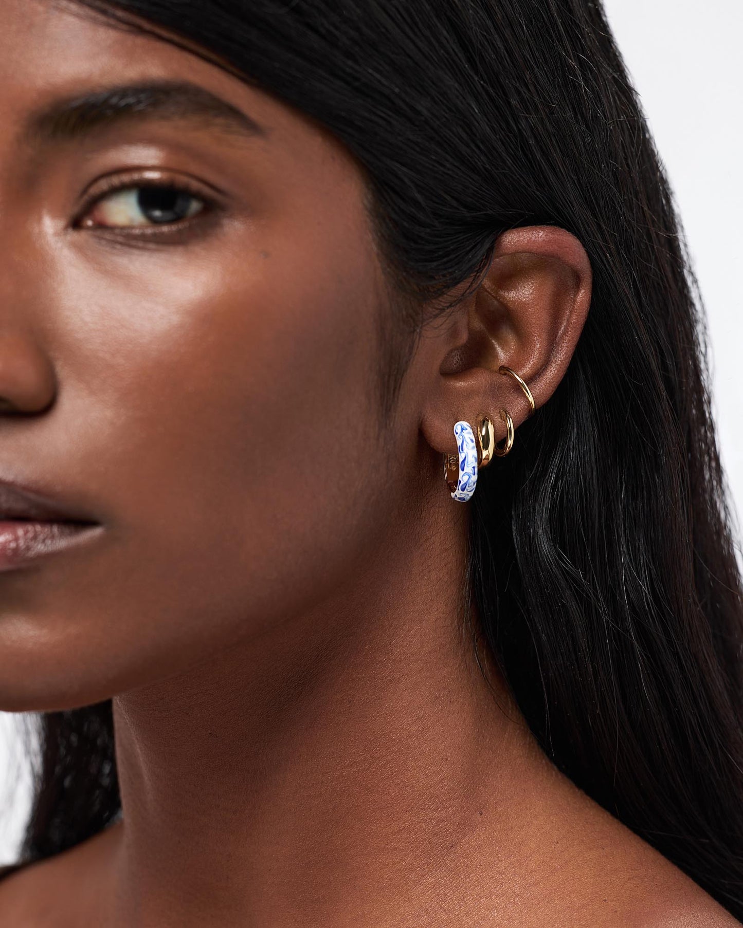 Hoop Earrings - Giulia Medium Marble Blue | Ana Luisa Jewelry