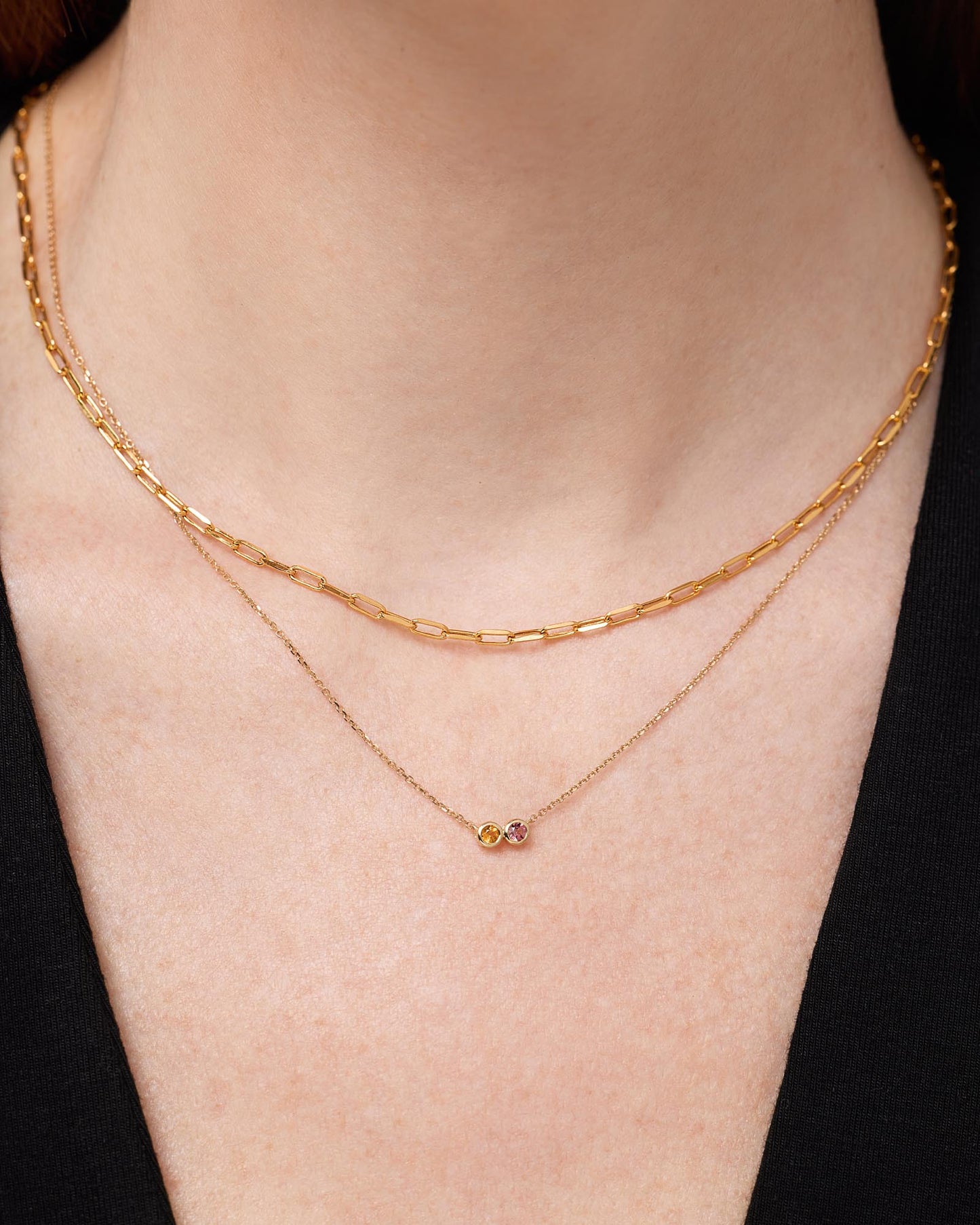 Solid Yellow Gold - 2 Stone Birthstone Necklace | Ana Luisa Jewelry