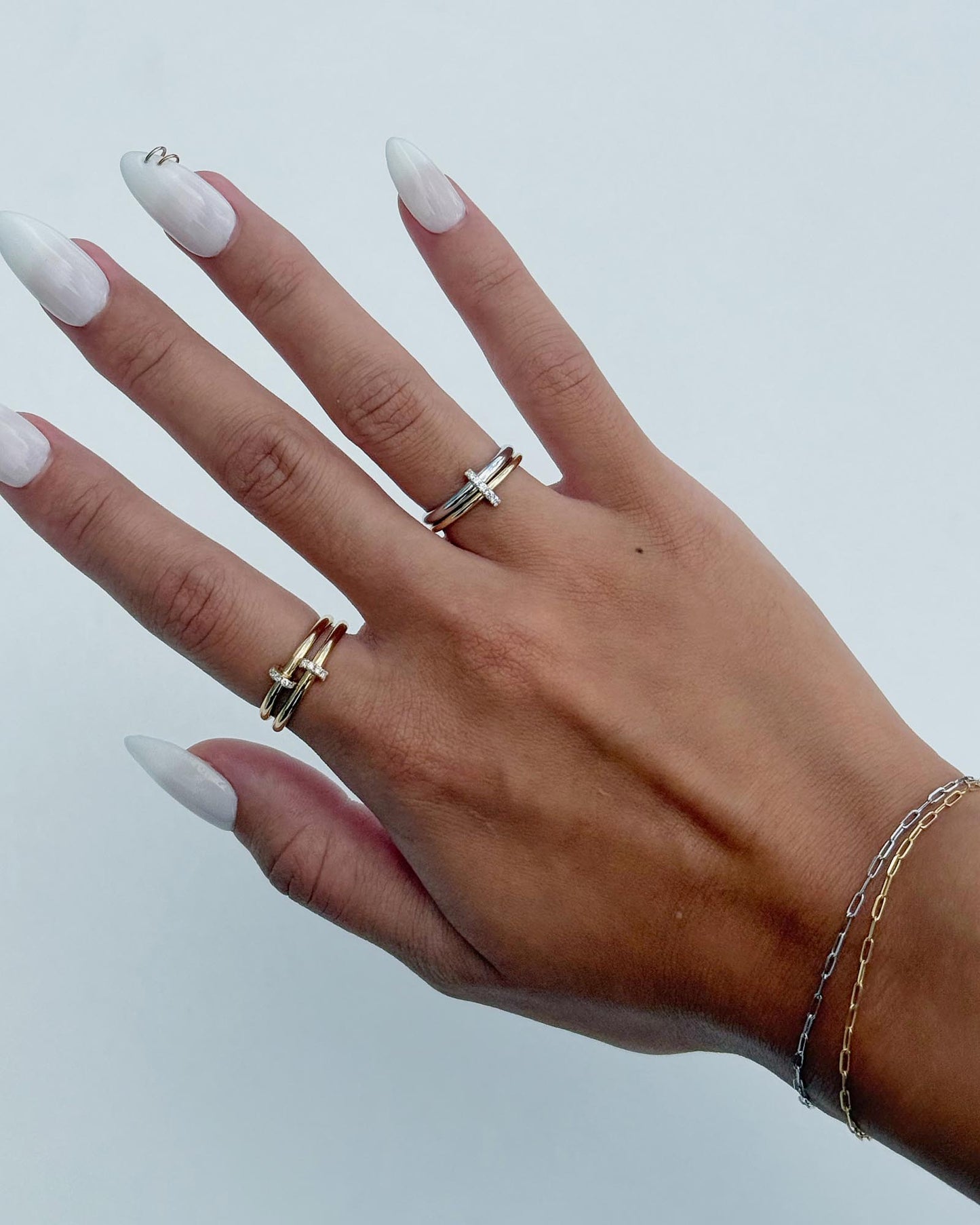 Solid Yellow Gold - Two Tone Diamond Link Ring
