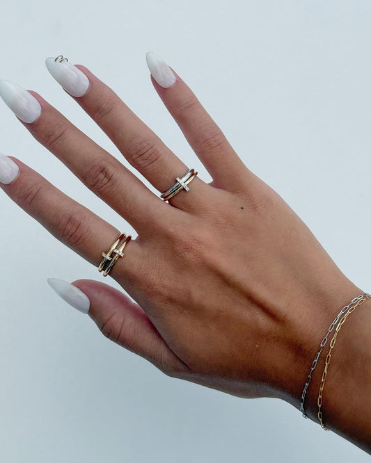 Solid Yellow Gold - Two Tone Diamond Link Ring